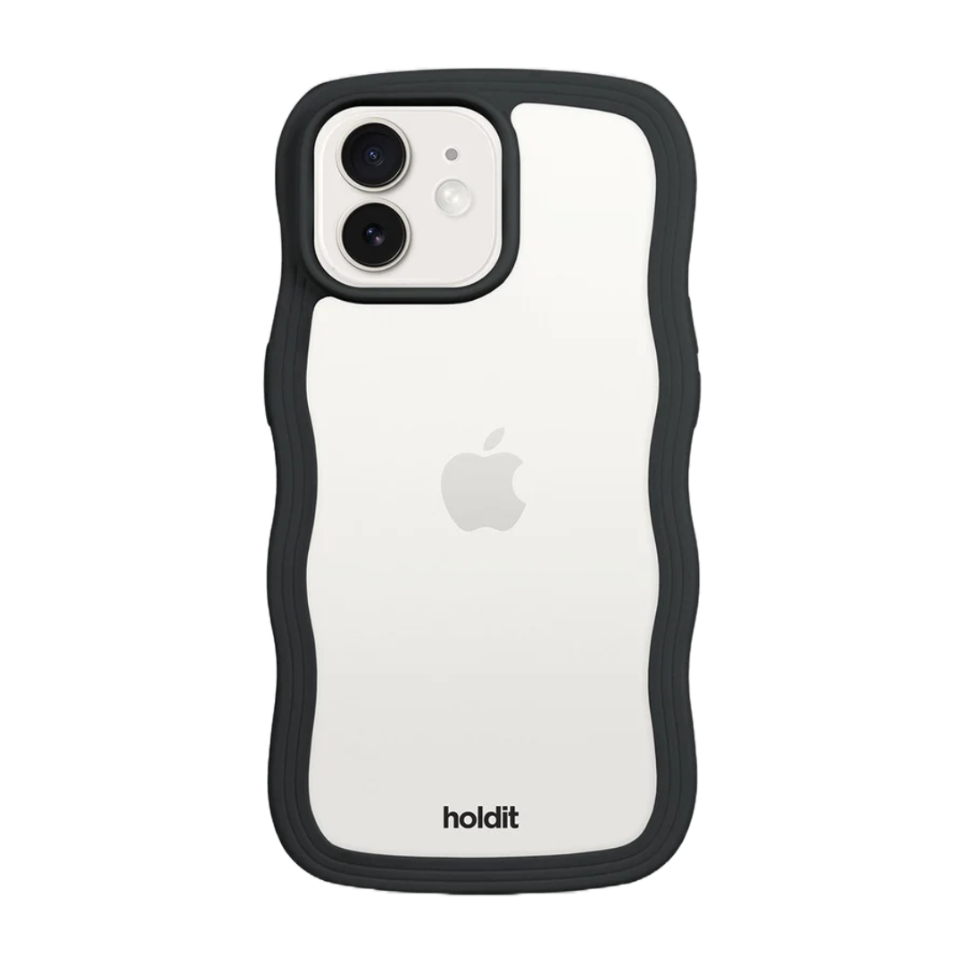 Holdit Wavy Case Black/Transparent iPhone 12/12 Pro framifrån